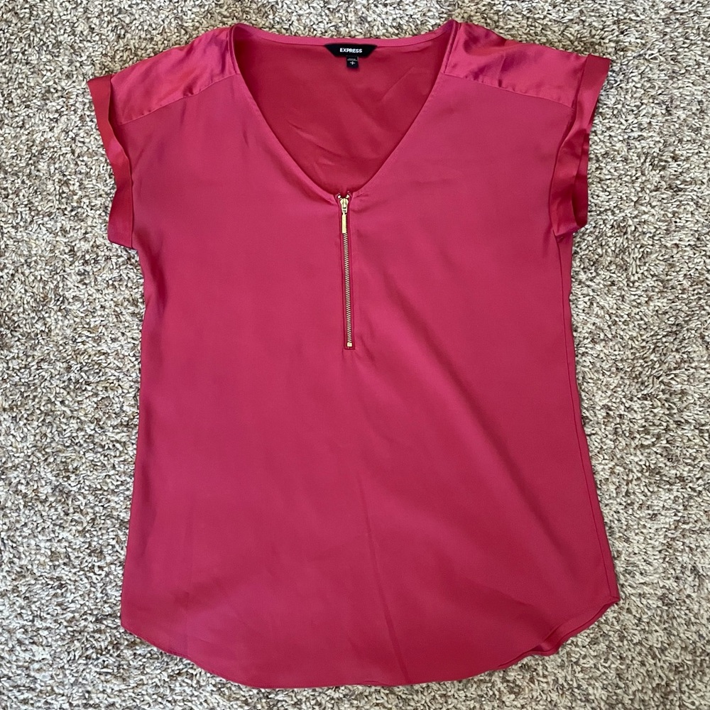 Express Zip-front Gramercy Satin Top in Coral, EUC